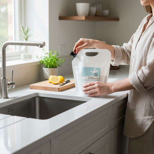 Friedl & Robl Manufaktur GmbH Bio Handspülmittel refill pouch with dispenser, natural and powerful cleaning.